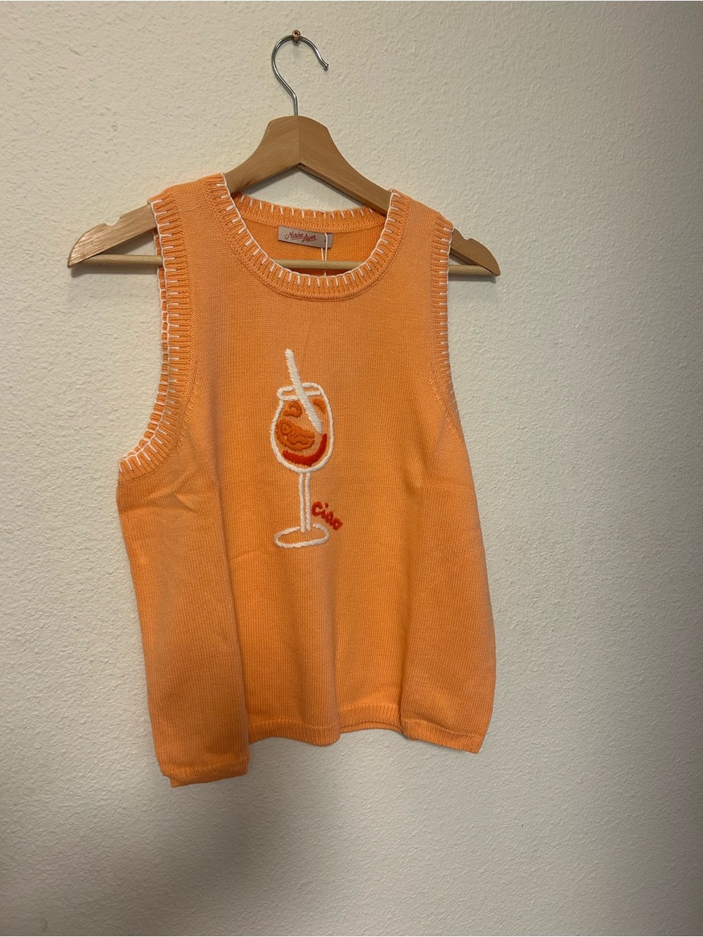 Marine Layer Orange Knit Tank with Cocktail Motif